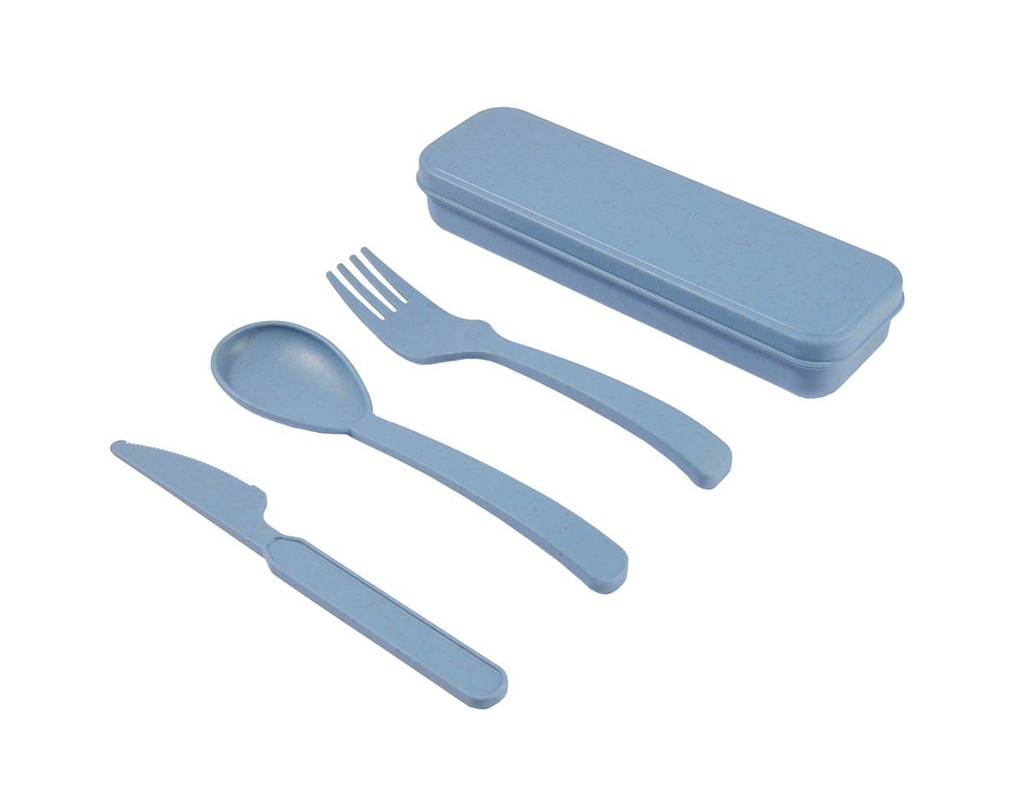 Set de utensilios promocional de plástico y fibra de trigo con estuche portátil – BT-HOG-0031