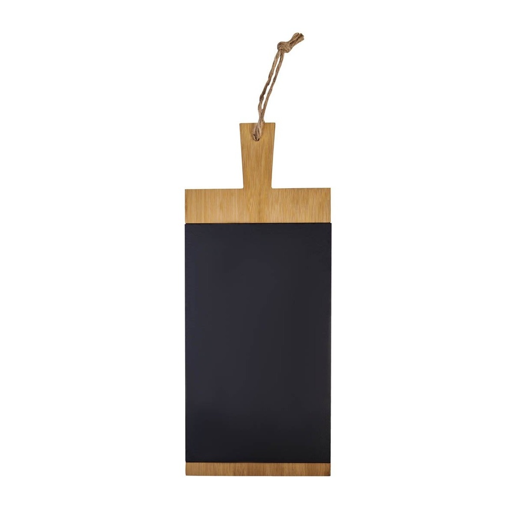 Base para servir promocional de bambú, piedra y yute 39 x 16 cm con placa removible – BT-HOG-0062