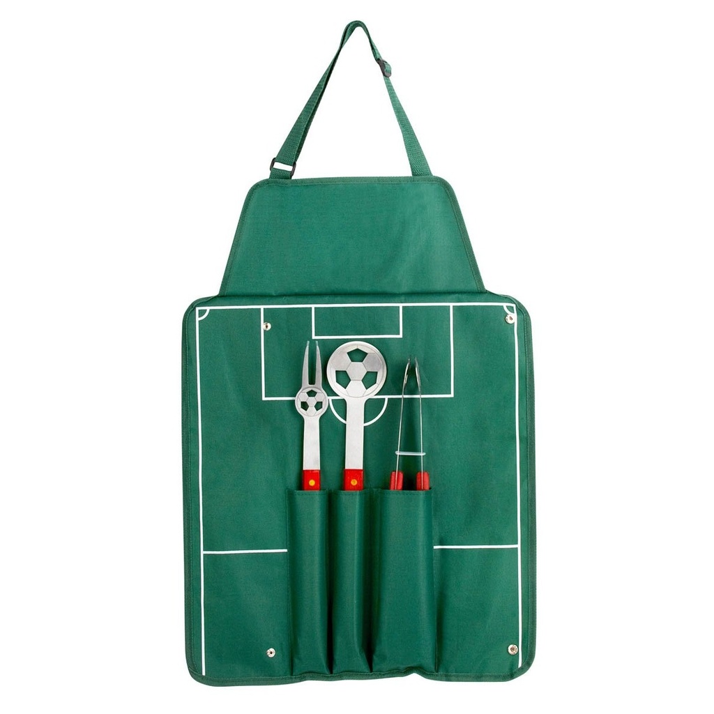 Set de BBQ promocional de poliéster y acero inoxidable con motivo de campo de fútbol – BT-HOG-0066