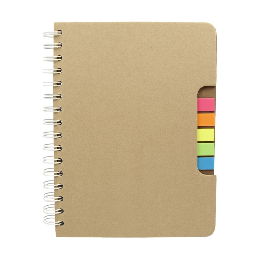 Libreta promocional de cartón de 100 hojas con espiral metálico doble y bolígrafo ecológico – BT-LIB-0010