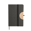 Libreta promocional de curpiel y bambú 14.5 x 21.3 cm con base plegable para smartphone – BT-LIB-0060