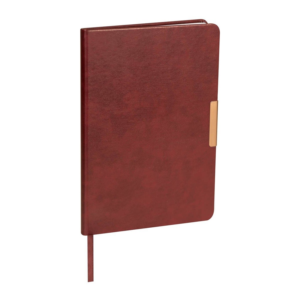 Libreta promocional de curpiel 14.8 x 21.6 cm con clip metálico y acabado rose gold – BT-LIB-0030