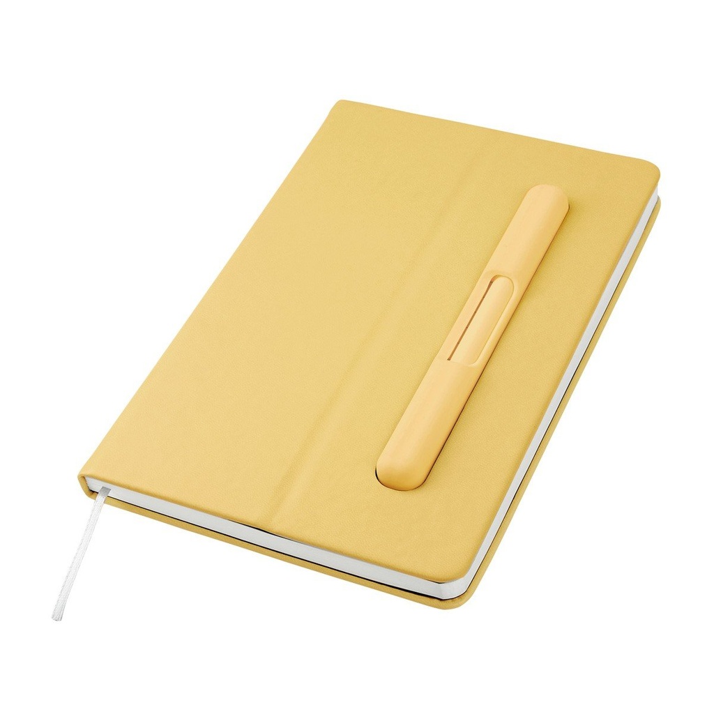 Libreta promocional de curpiel con 96 hojas y base plegable para smartphone – BT-LIB-0046