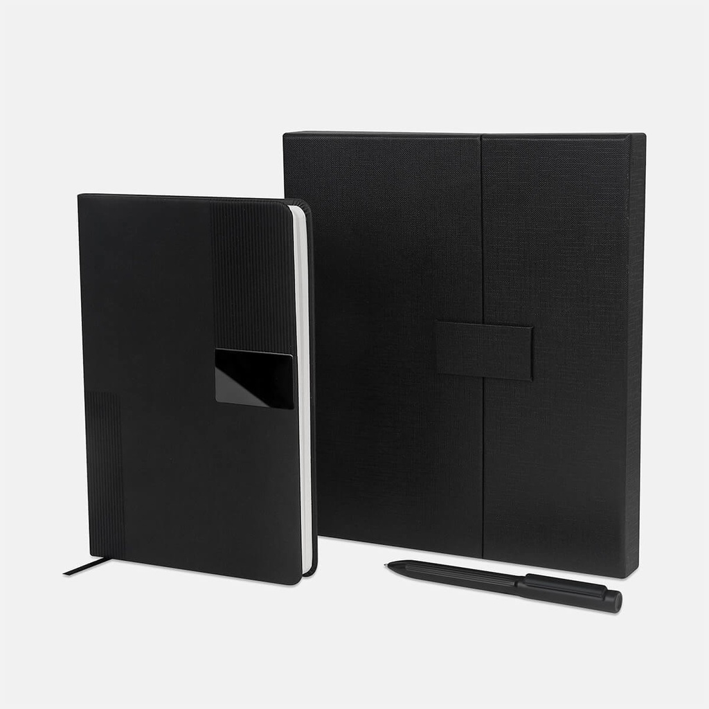 Set de libreta promocional de curpiel con placa metálica y caja de regalo imantada – BT-LIB-0081