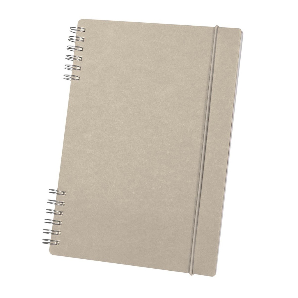 Libreta promocional ecológica de cartón 14.7 x 20.5 cm con espiral dividido y elástico de cierre – BT-LIB-0036
