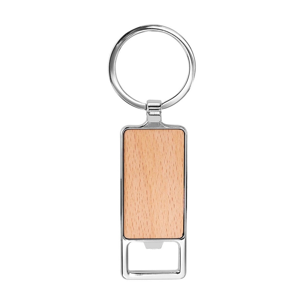 Llavero promocional de madera de haya y metal con destapador – BT-LLF-0014