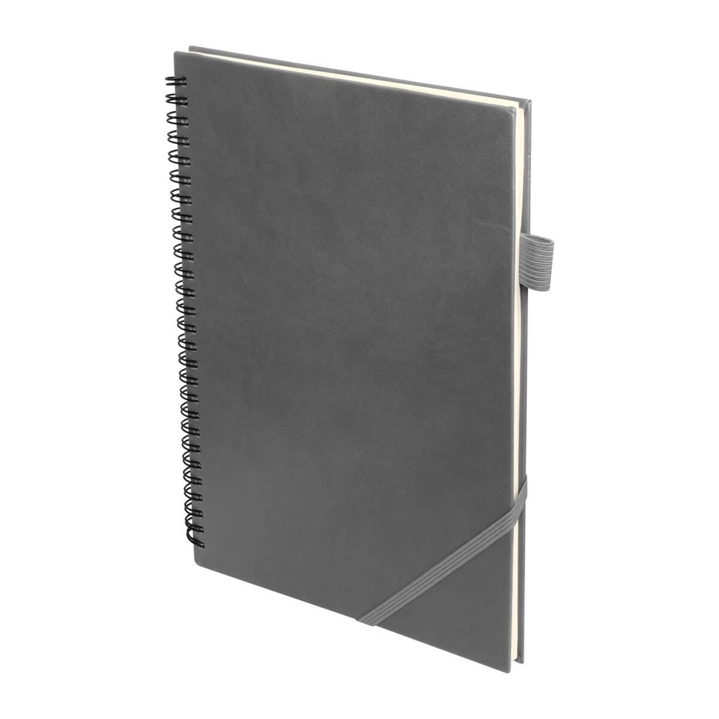 Libreta promocional de curpiel con espiral y elástico porta bolígrafo – BT-LIB-0056
