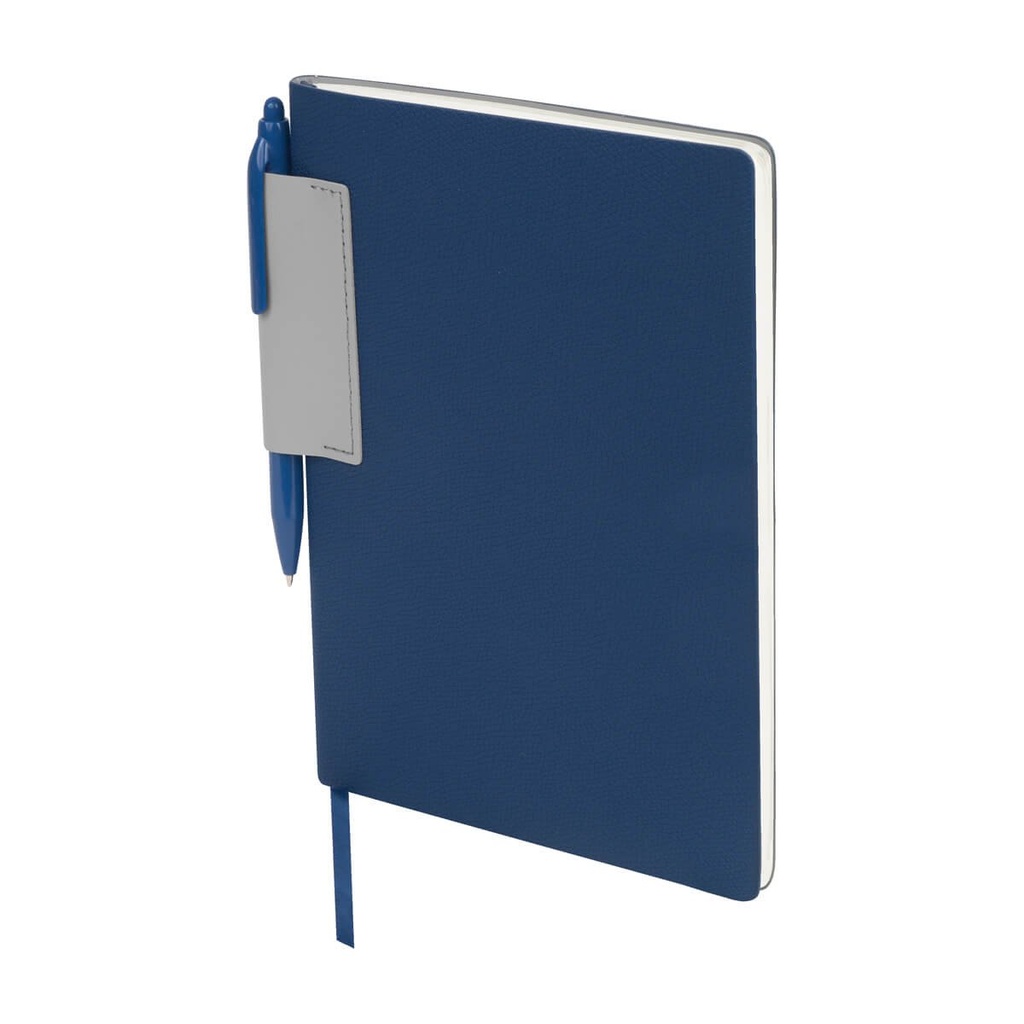 Libreta promocional de curpiel 16 x 21 cm con portaplumas y bolígrafo incluido – BT-LIB-0057