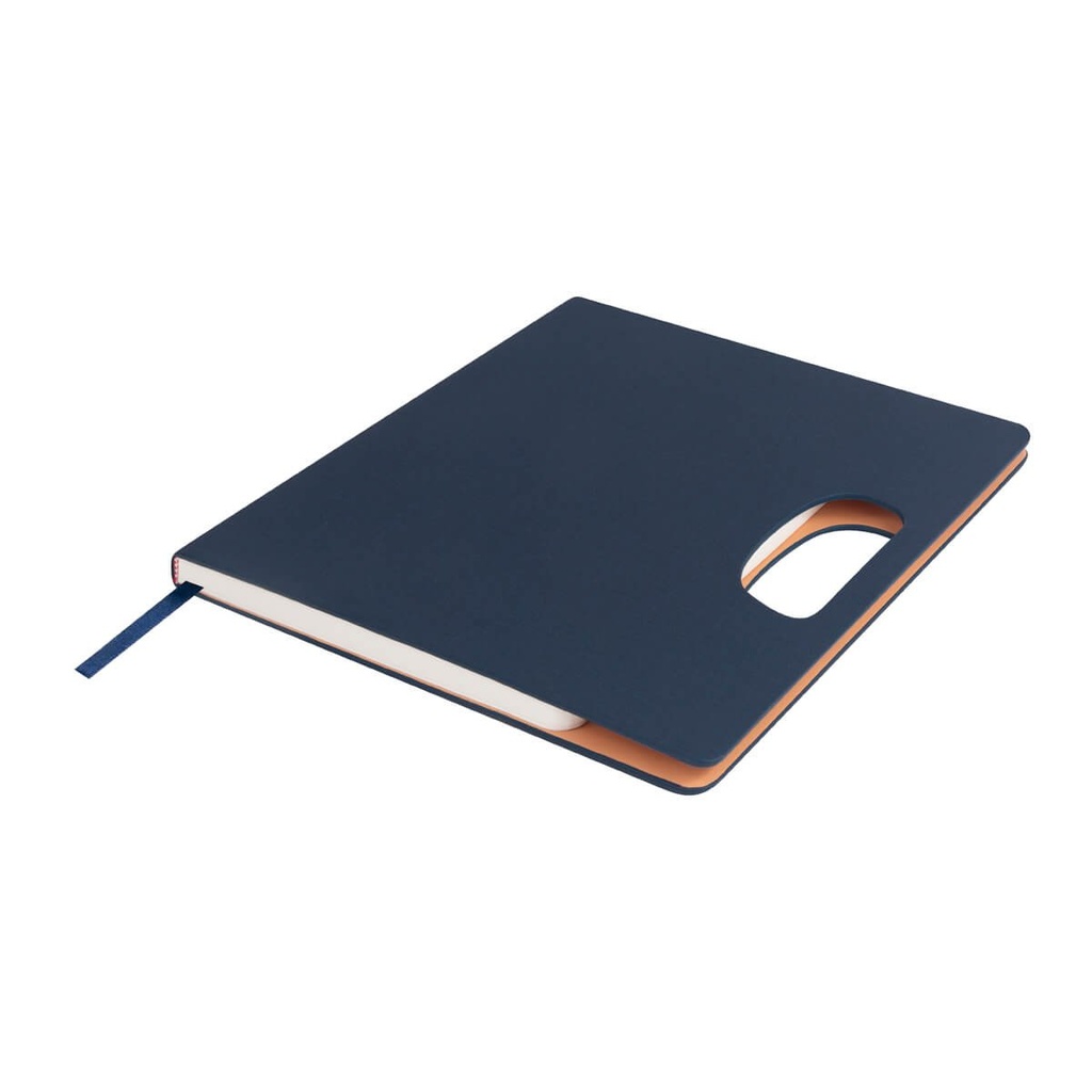 Libreta promocional de curpiel 18.5 x 21 cm con diseño portafolio y asa – BT-LIB-0061