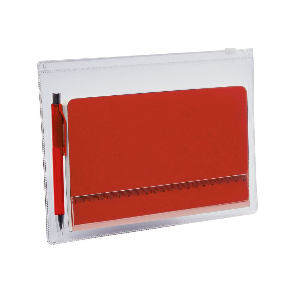 Set de libreta promocional de curpiel 13 x 21 cm con bolígrafo y bolsa con cierre zip – BT-LIB-0063