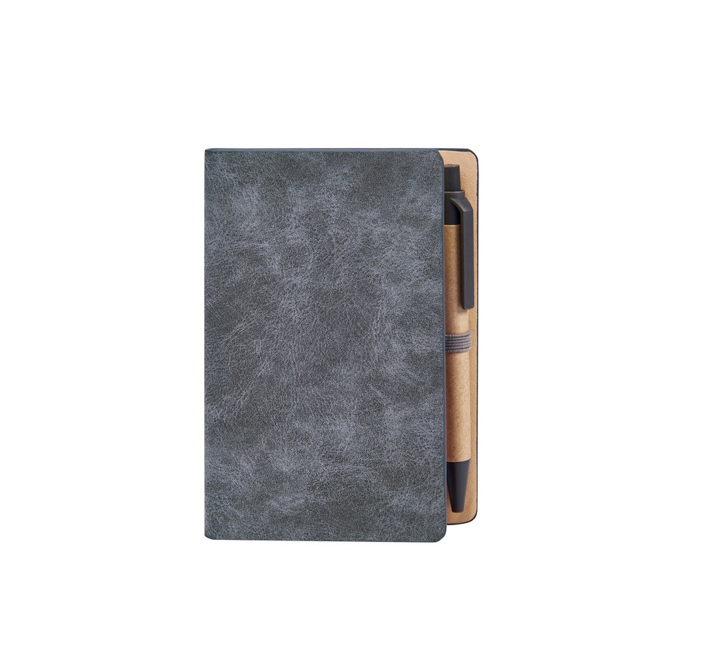 Libreta promocional de curpiel 9 x 13 cm con notas adheribles y bolígrafo incluido – BT-LIB-0074
