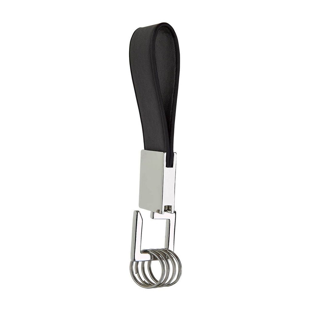 Llavero promocional de curpiel y metal de 1.8 x 9.5 cm con 4 argollas y grabado láser – BT-LLM-0012