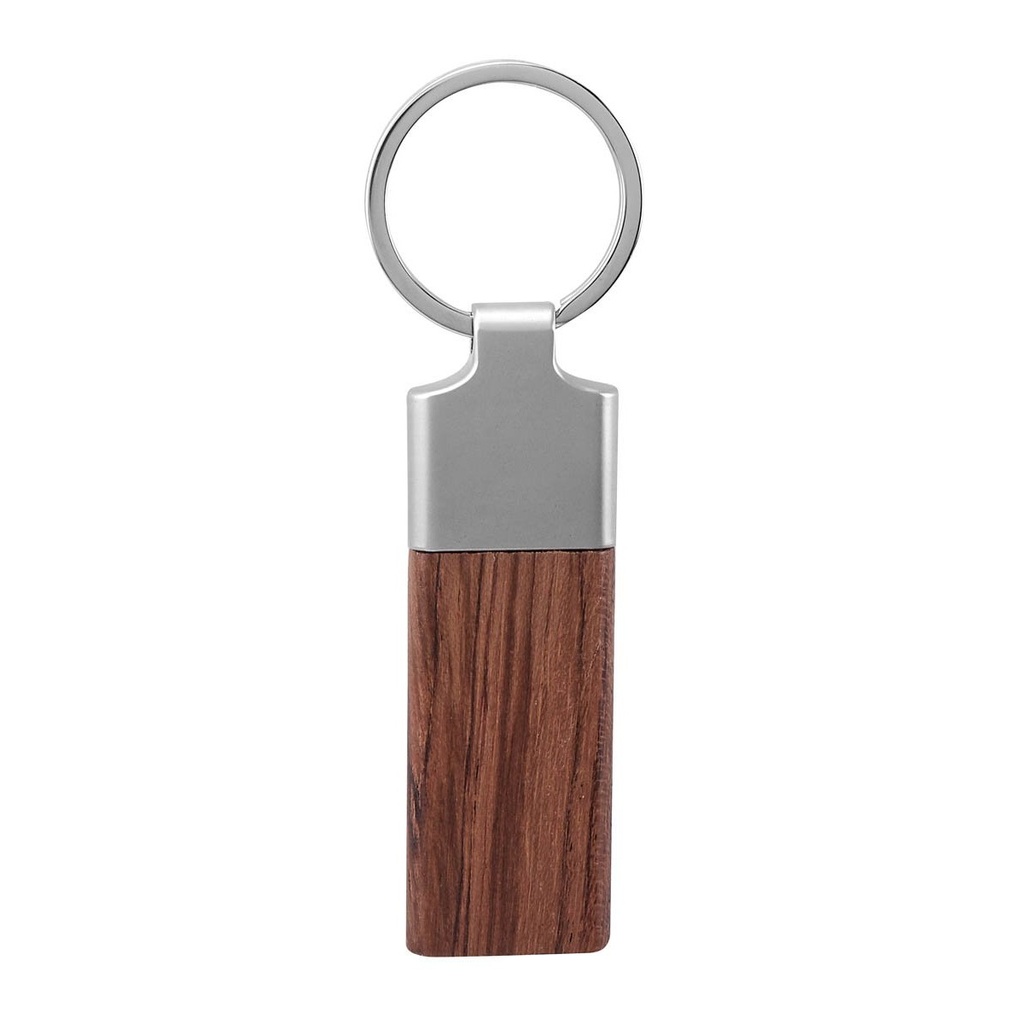 Llavero promocional de madera de palo de rosa y metal de 3 x 10 cm – BT-LLM-0030