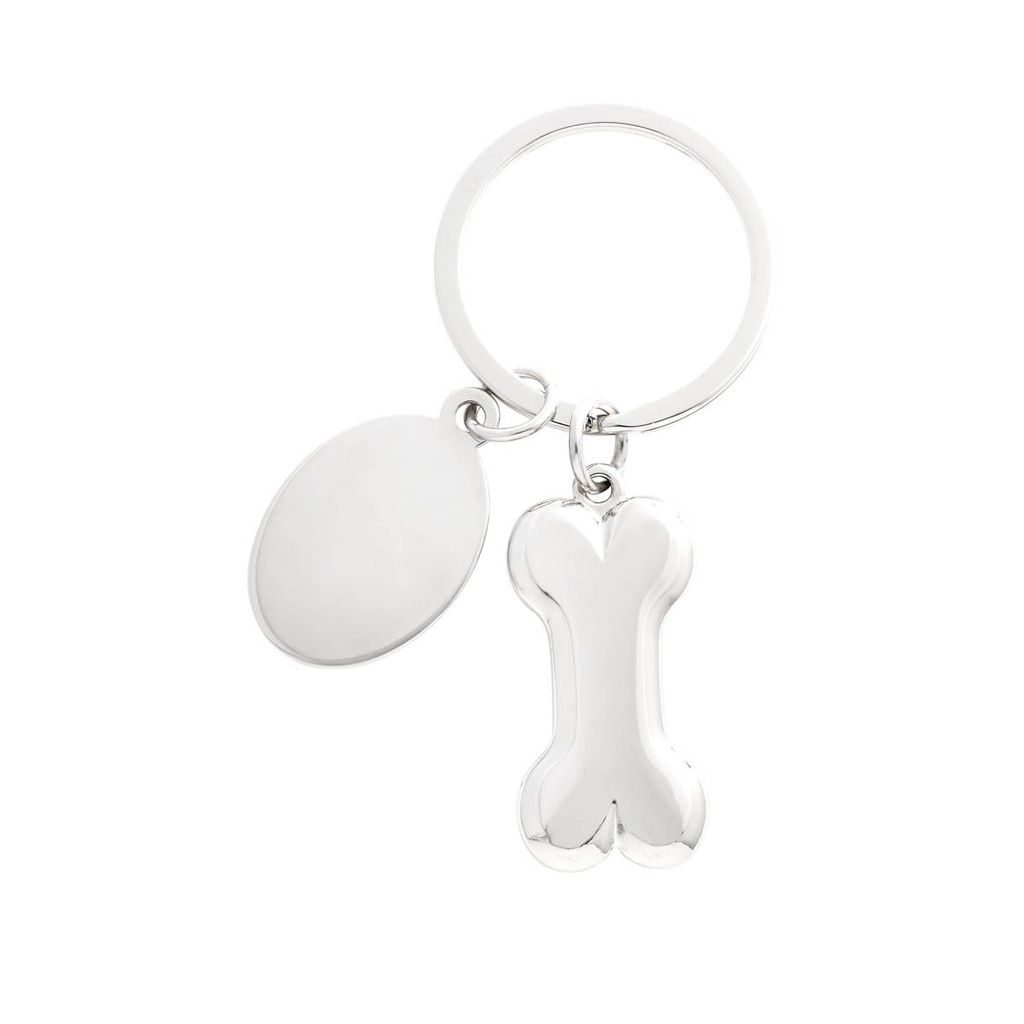 Llavero promocional metálico en forma de hueso con placa para grabado – BT-LLM-0038