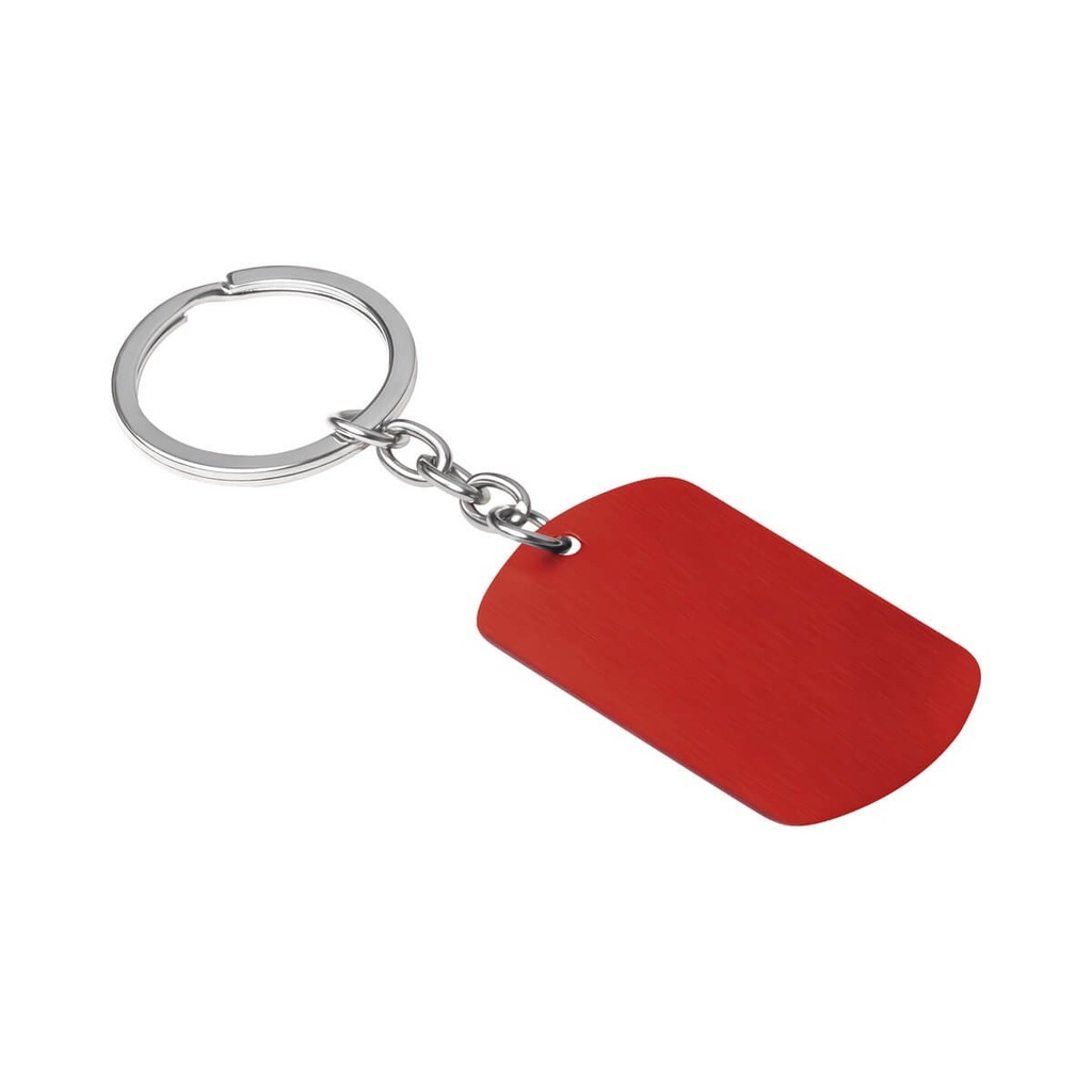Llavero promocional de metal tipo placa militar con acabado satinado – BT-LLM-0048
