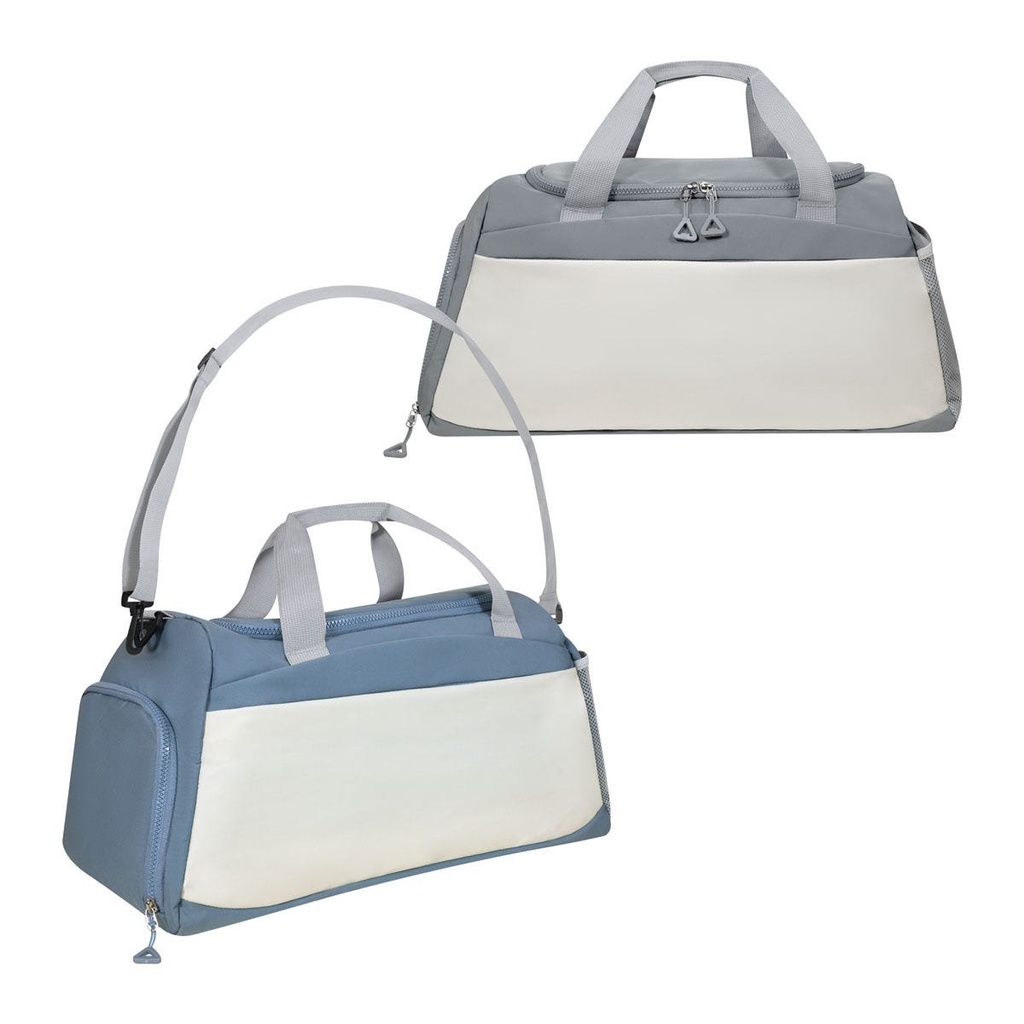 Maleta deportiva promocional de poliéster con bolsillo lateral de malla y banda para trolley – BT-MAL-0029