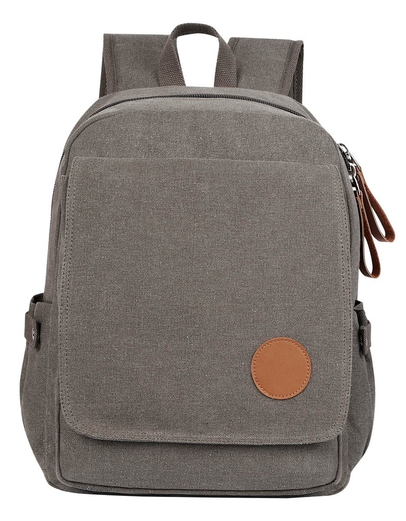 Mochila promocional de canvas con compartimento para laptop de 14 pulgadas y bolsas laterales – BT-MOC-0009