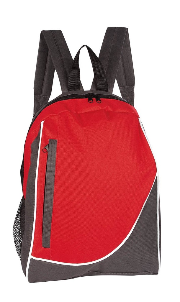 Mochila promocional de poliéster con bolsillo lateral de red y tirantes ajustables – BT-MOC-0012