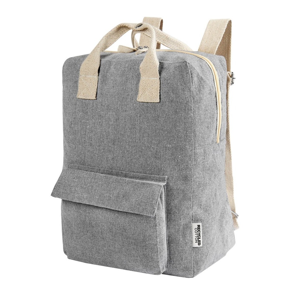 Mochila promocional de algodón reciclado con bolsillo frontal y asas ajustables – BT-MOC-0077