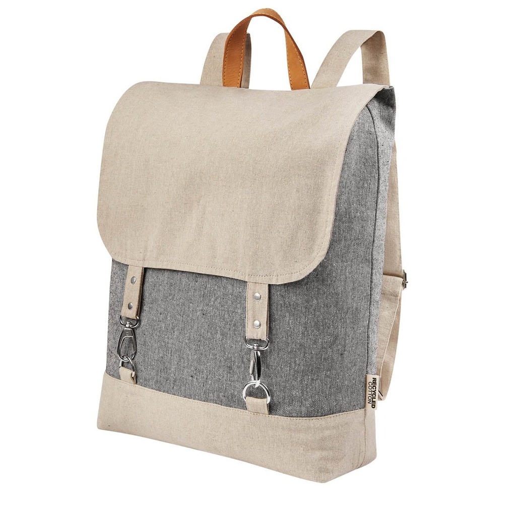 Mochila promocional de algodón reciclado con cierre de solapa y broches metálicos – BT-MOC-0078