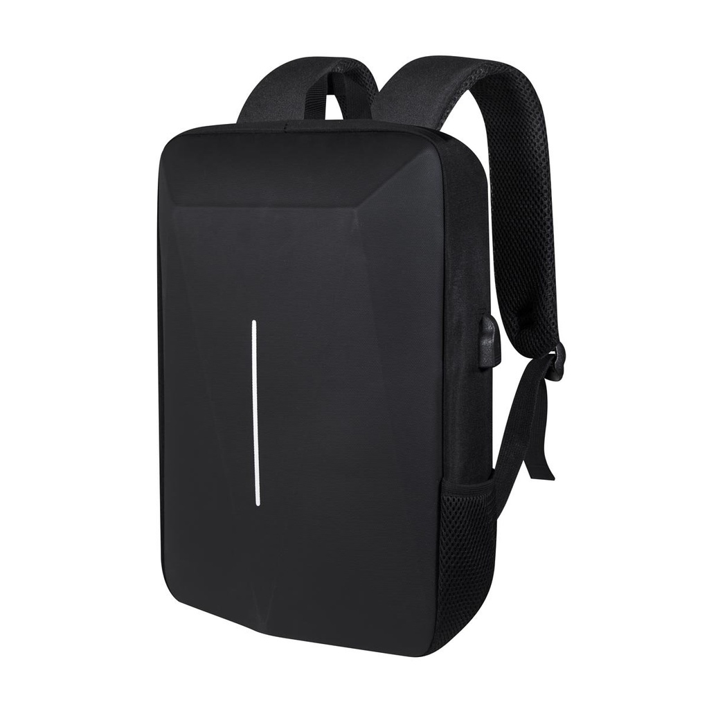 Mochila promocional de poliéster y policarbonato con salida USB y carcasa resistente – BT-MOC-0087
