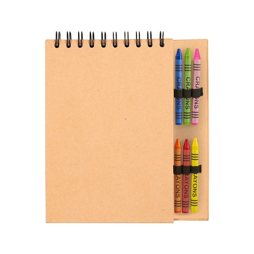 Libreta promocional de cartón 50 hojas con 6 crayones de cera – BT-NIN-0013