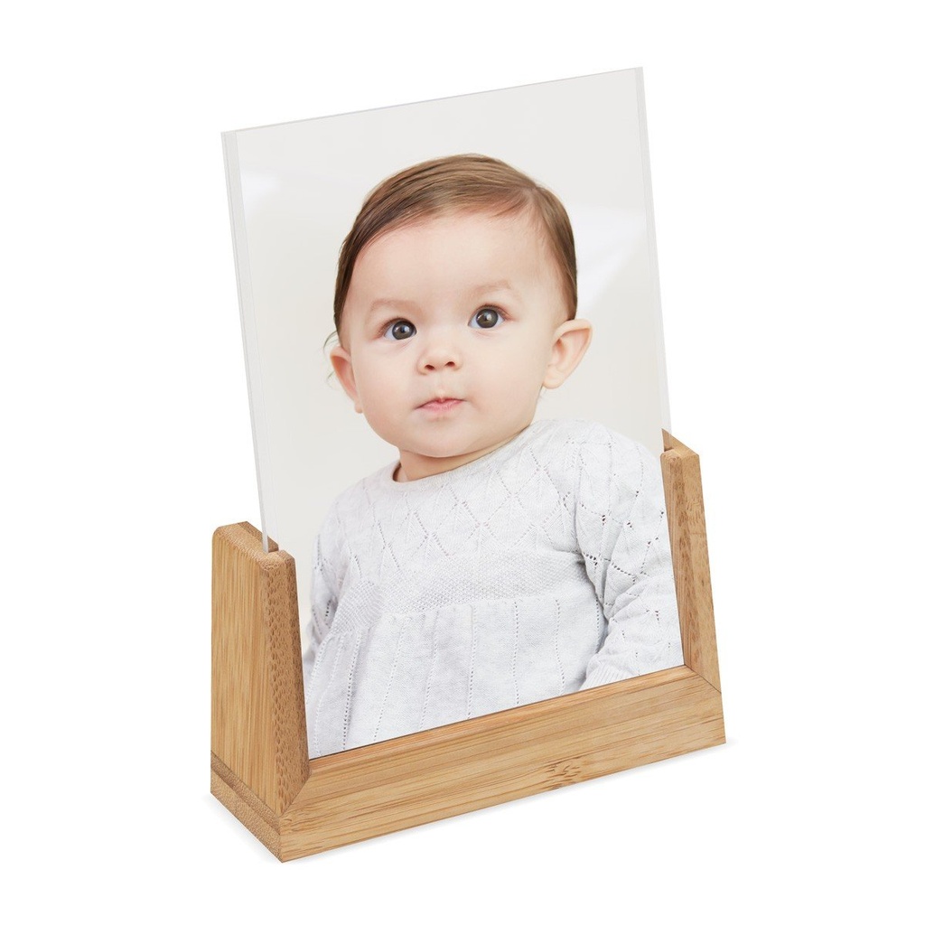 Marco para fotos promocional de bambú y acrílico 13.5 x 18 cm con placa intercambiable – BT-POT-0007