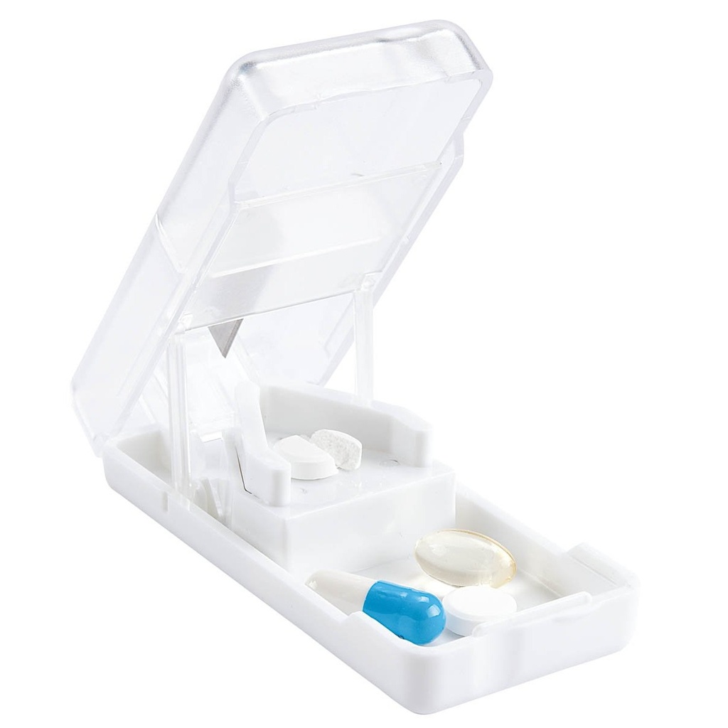 Organizador de pastillas promocional de plástico 8.5 x 4 cm con cortapastillas integrado – BT-SAL-0007