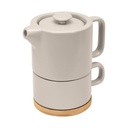 Juego de té promocional de cerámica con base de bambú y filtro de acero inoxidable – BT-TAZ-0045
