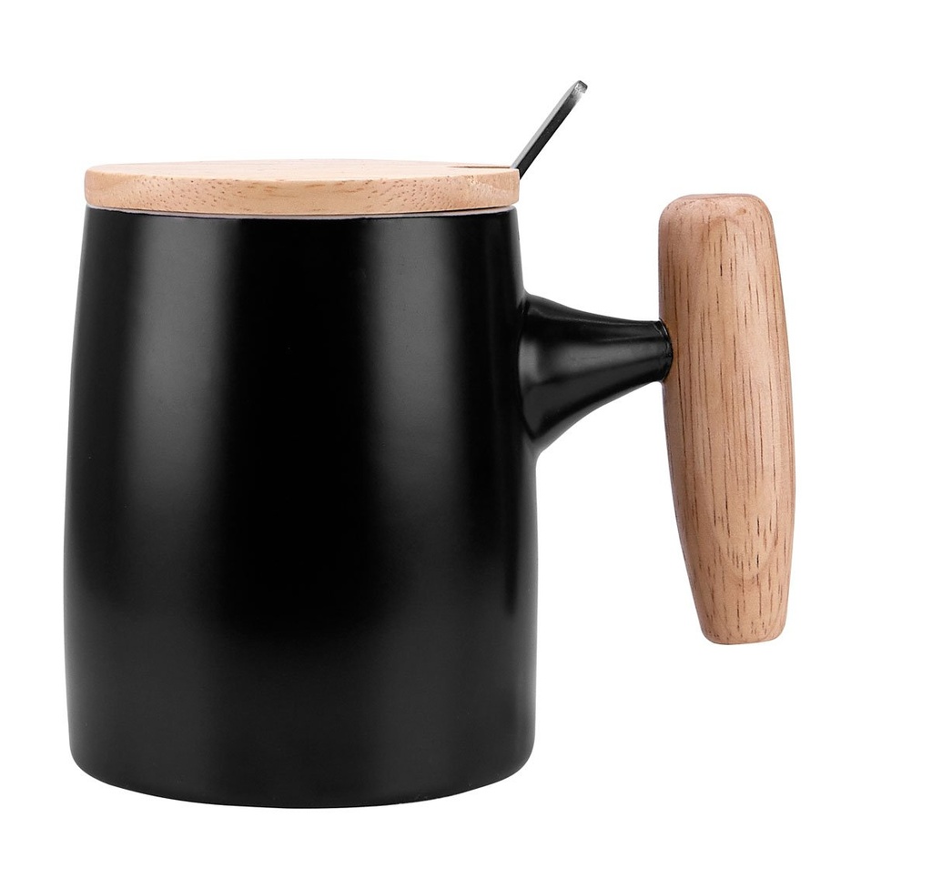 Taza promocional de porcelana 11 oz con tapa y asa de madera – BT-TAZ-0026