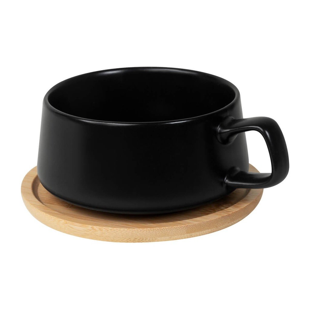 Taza promocional de cerámica 10 oz con plato de bambú – BT-TAZ-0049