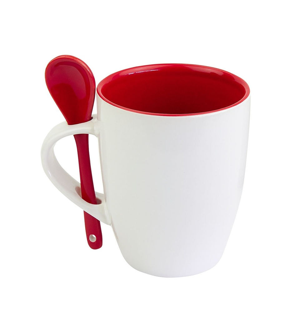 Taza promocional de cerámica 11 oz con interior de color y cuchara – BT-TAZ-0004