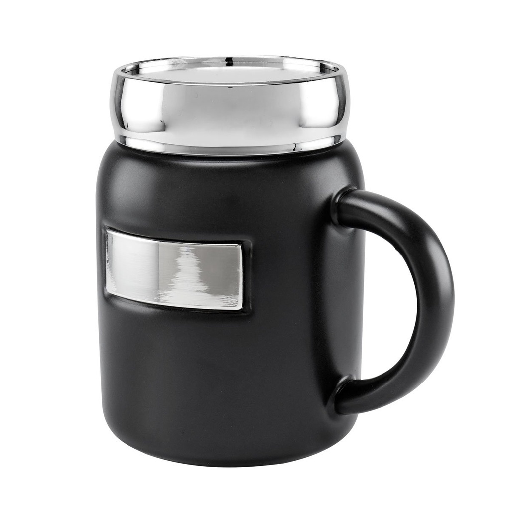 Taza promocional de cerámica 16 oz con placa metálica y tapa de rosca – BT-TAZ-0034
