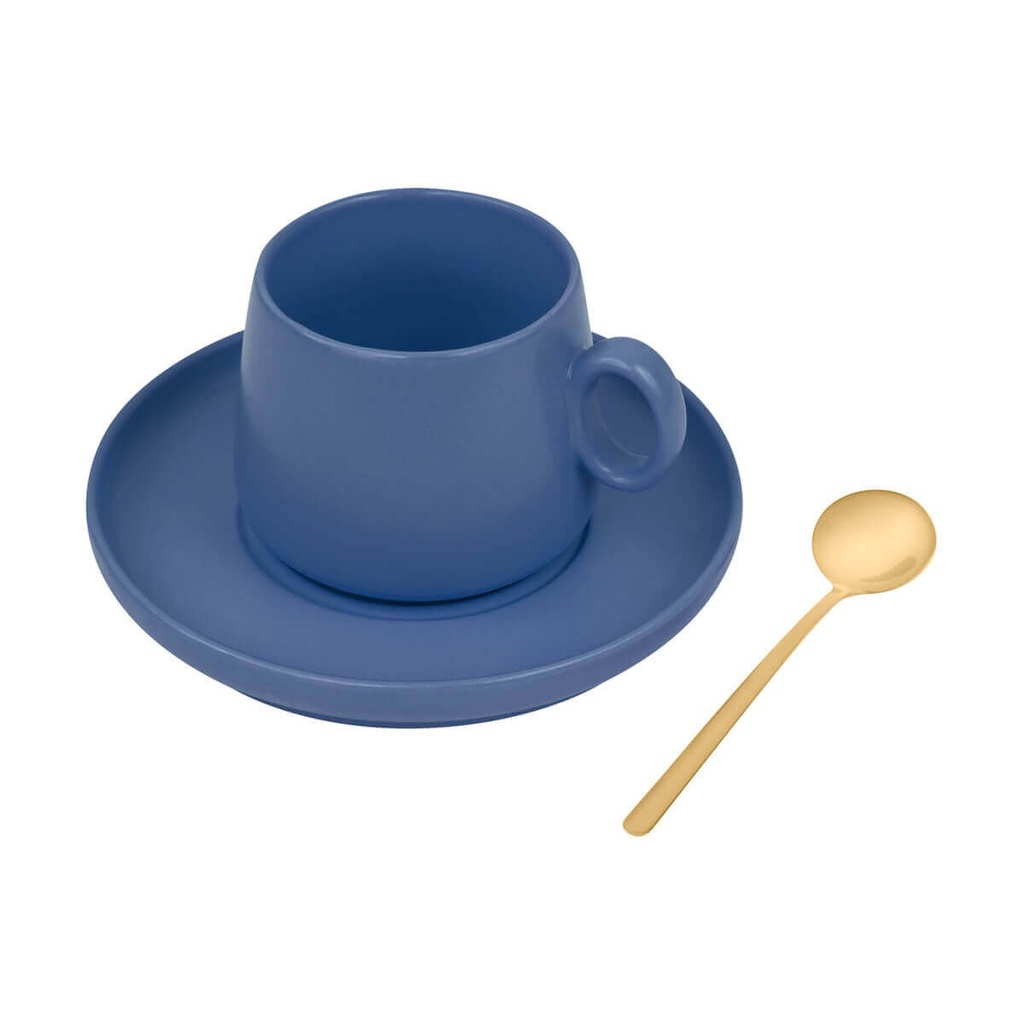 Set de taza promocional de cerámica 280 ml con plato y cuchara metálica – BT-TAZ-0055