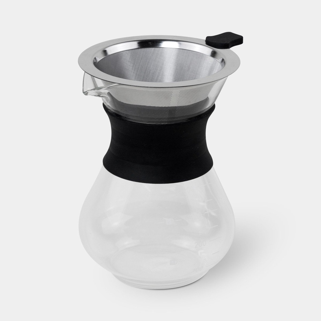 Jarra promocional de vidrio 400 ml con filtro para café y collar de silicón – BT-TEP-0018