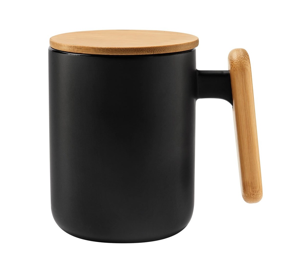 Taza promocional de cerámica 12 oz con tapa de bambú – BT-TAZ-0040