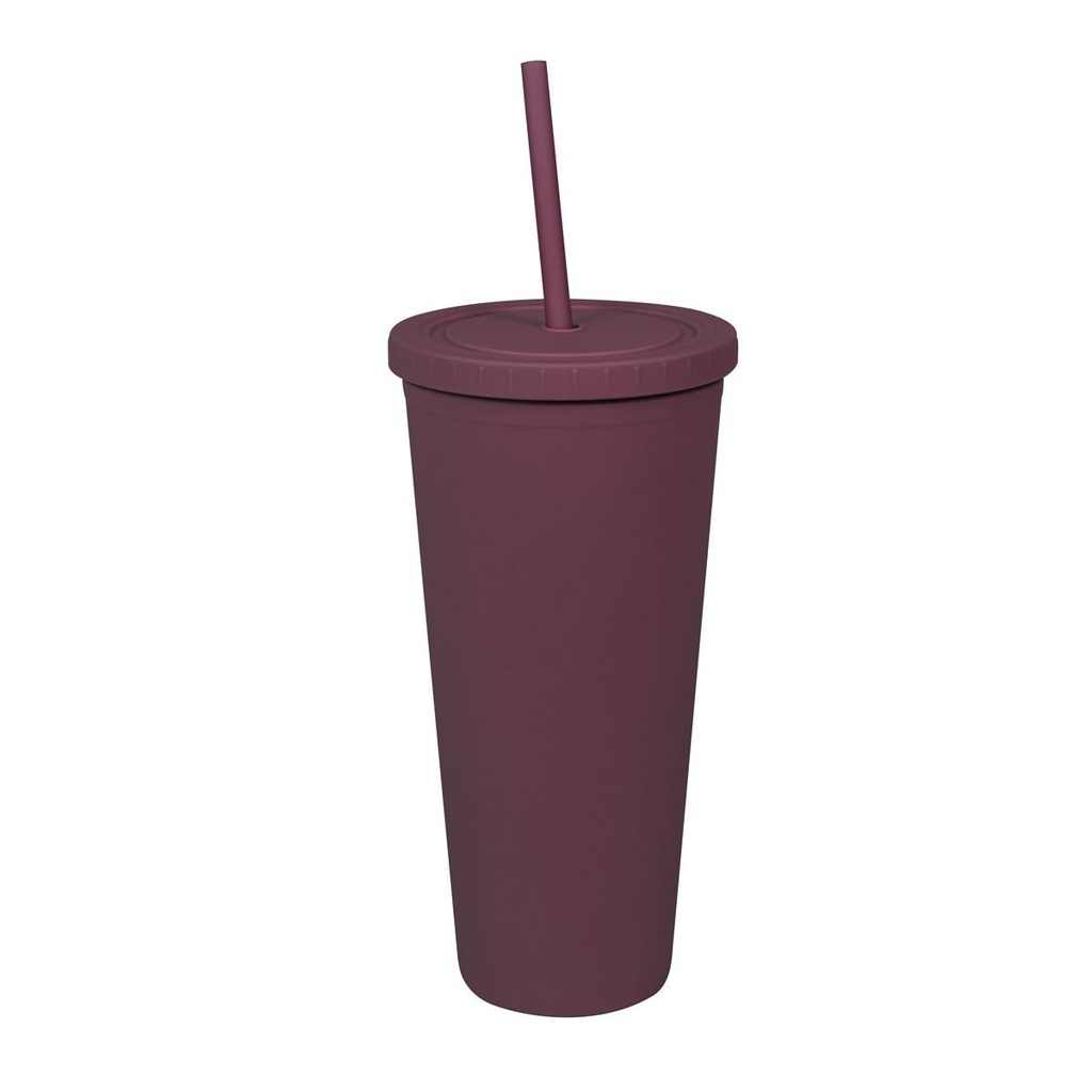 Vaso promocional de plástico 665 ml con acabado suave y popote – BT-TEP-0019