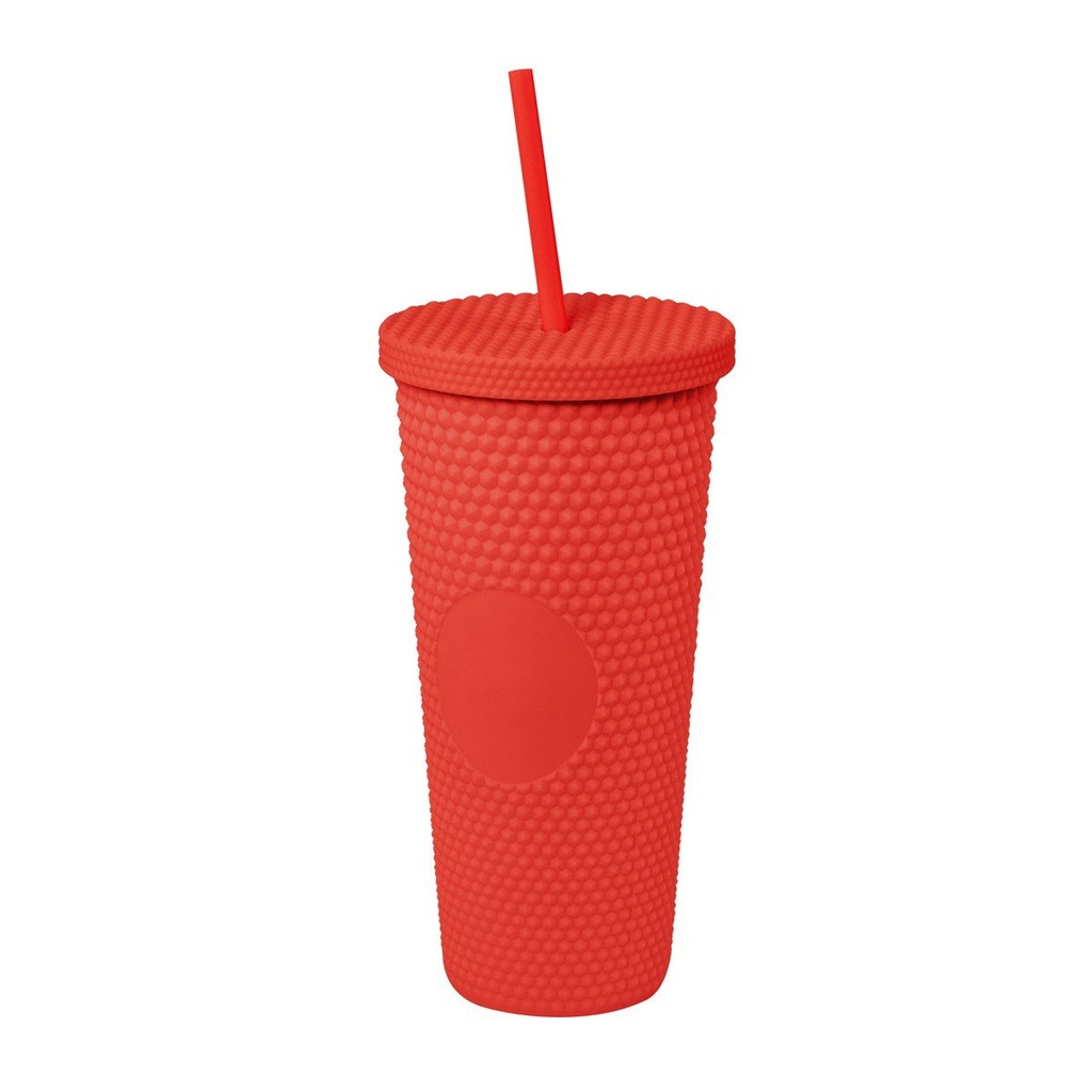 Vaso promocional de plástico 665 ml con textura diamante y popote – BT-TEP-0020