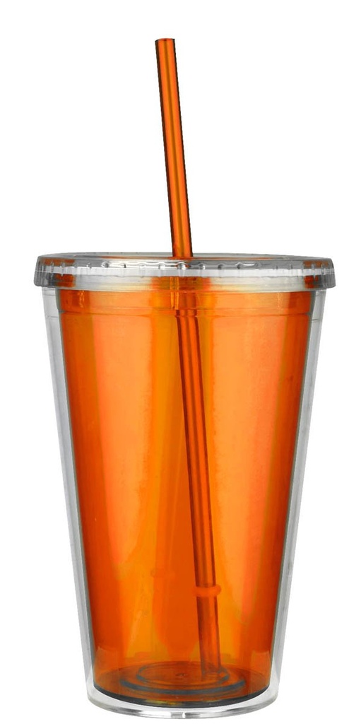 Vaso promocional de plástico 500 ml con doble pared y popote incluido – BT-TEP-0032