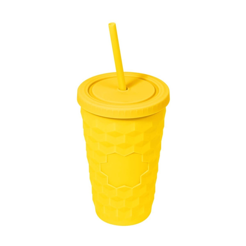 Vaso promocional de plástico 450 ml con diseño en relieve y tapa de rosca – BT-TEP-0035