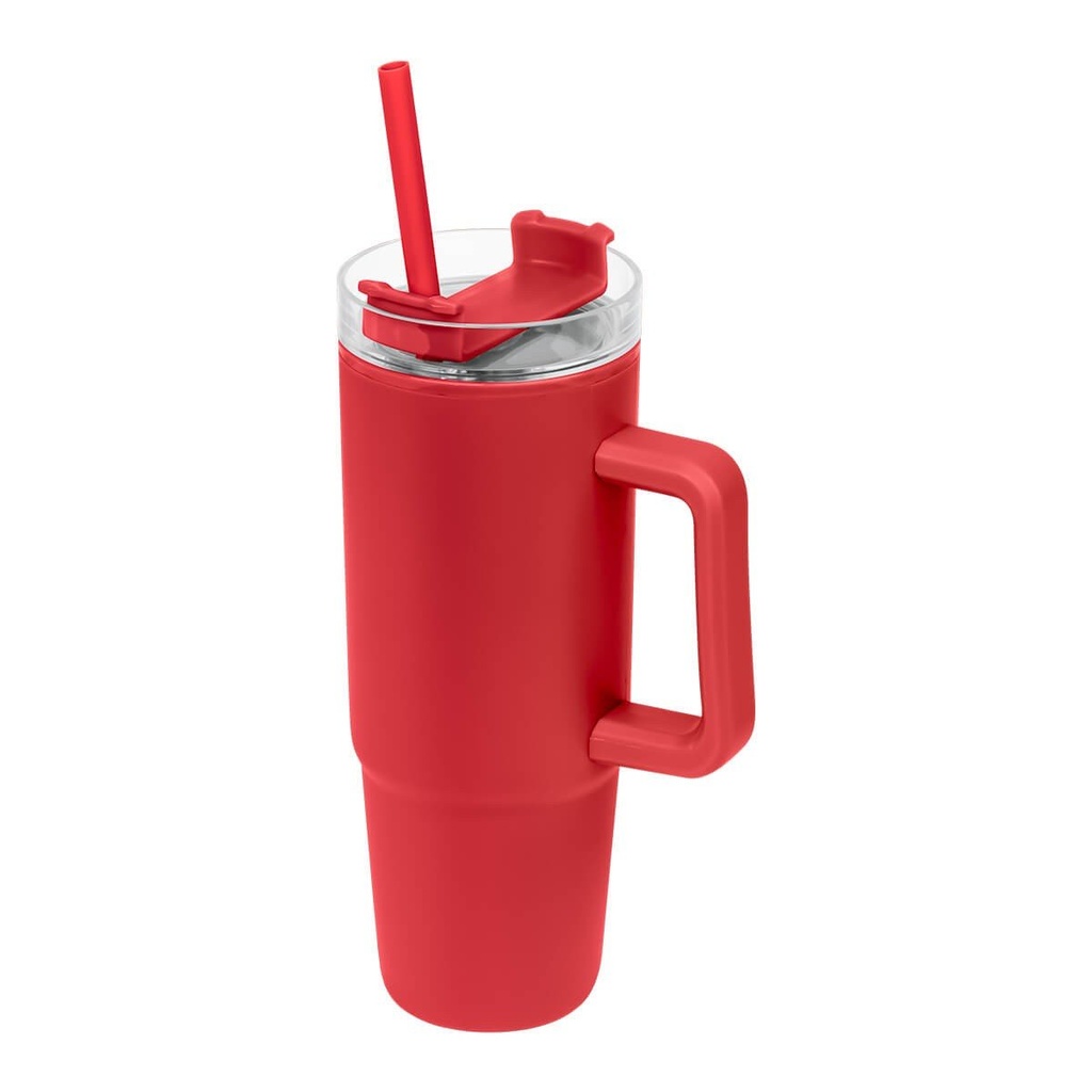 Termo promocional de plástico 900 ml con sobretapa giratoria y opción de popote – BT-TEP-0037