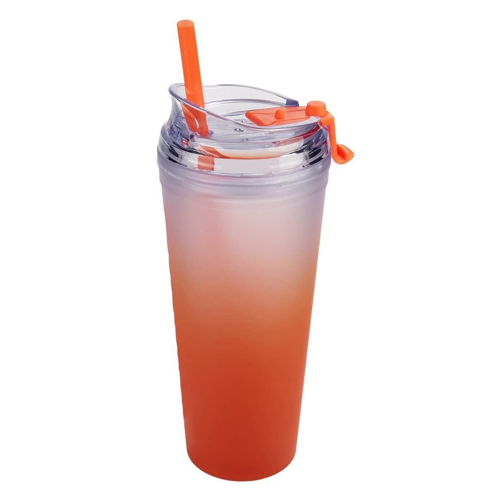 Vaso promocional de plástico 680 ml con sobretapa push y popote – BT-TEP-0039