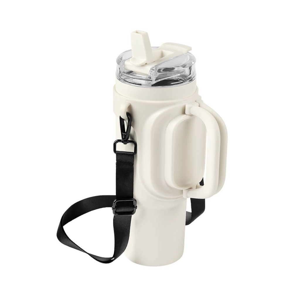 Termo promocional de acero inoxidable 900 ml con sobretapa multifuncional y asa para hombro – BT-TEM-0093