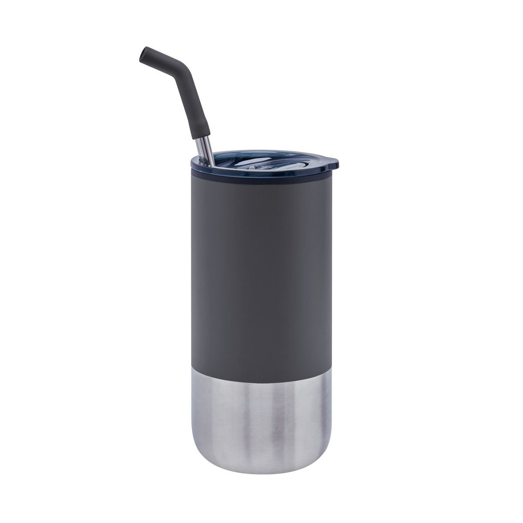 Termo promocional de acero inoxidable 480 ml con popote metálico y boquilla de silicón – BT-TEM-0038