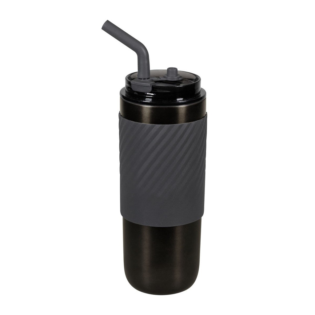 Termo promocional de acero inoxidable 480 ml con popote metálico y banda antiderrapante – BT-TEM-0056