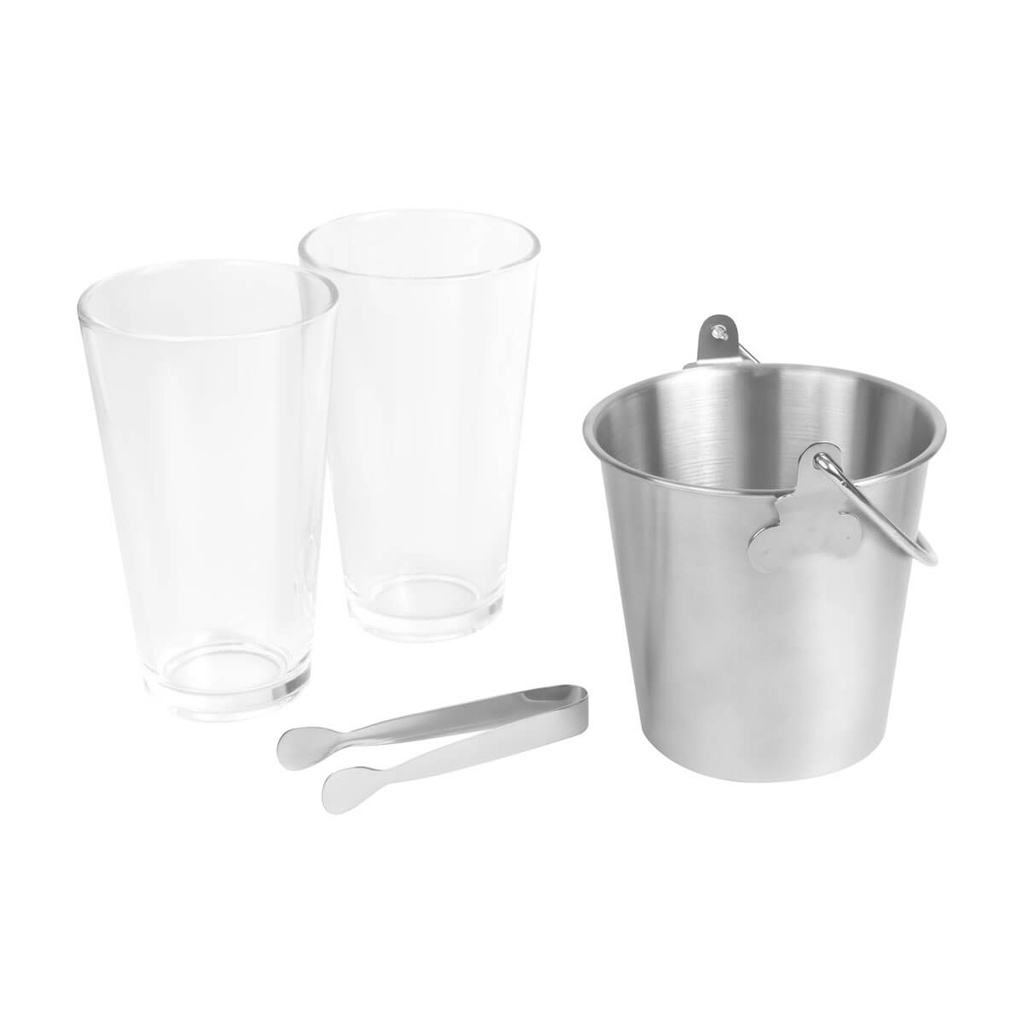 Set de bar promocional de acero inoxidable y vidrio con vasos de 480 ml y cubeta de 700 ml – BT-BAR-0051