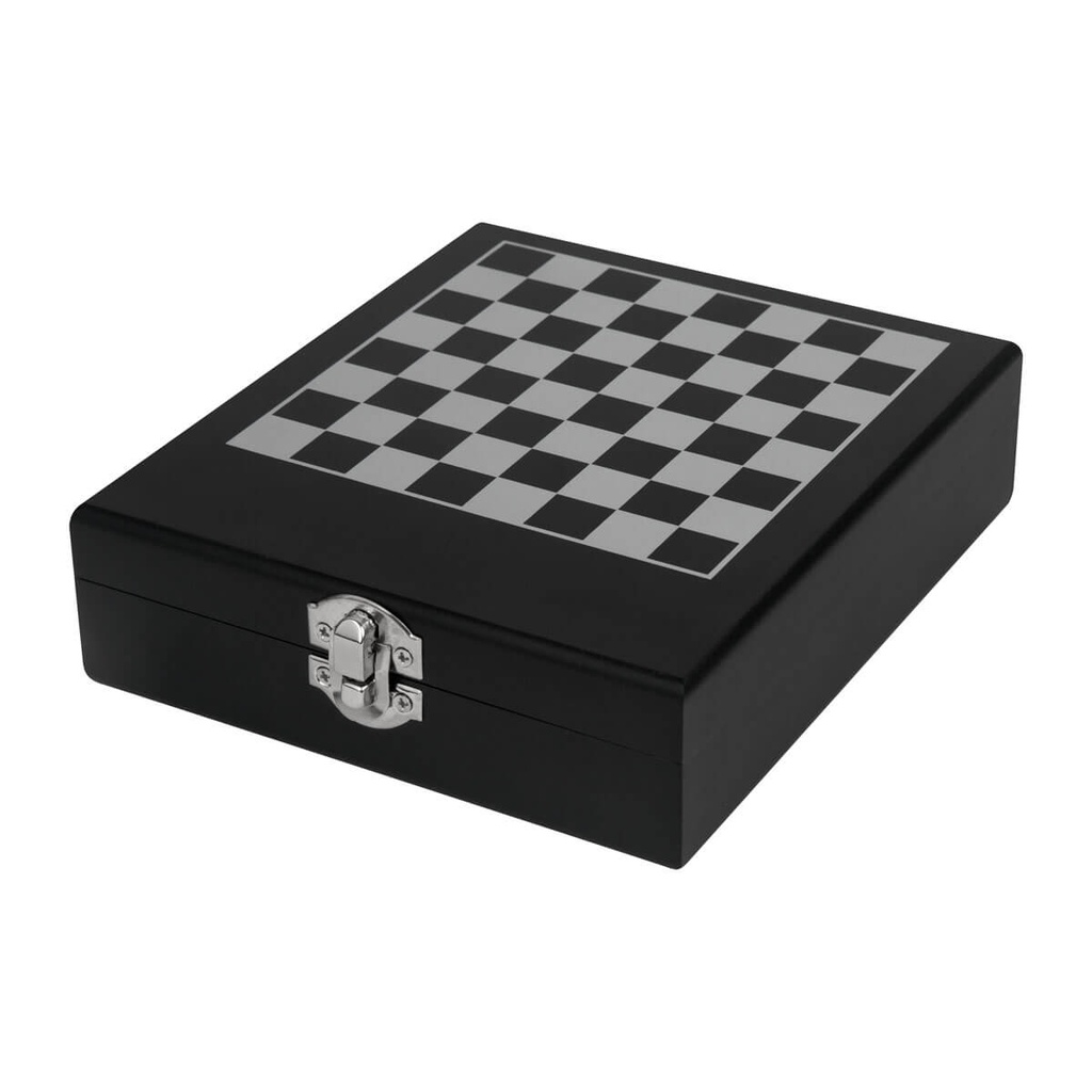 Set para vinos promocional de acero inoxidable y madera con tablero de ajedrez integrado – BT-BAR-0052