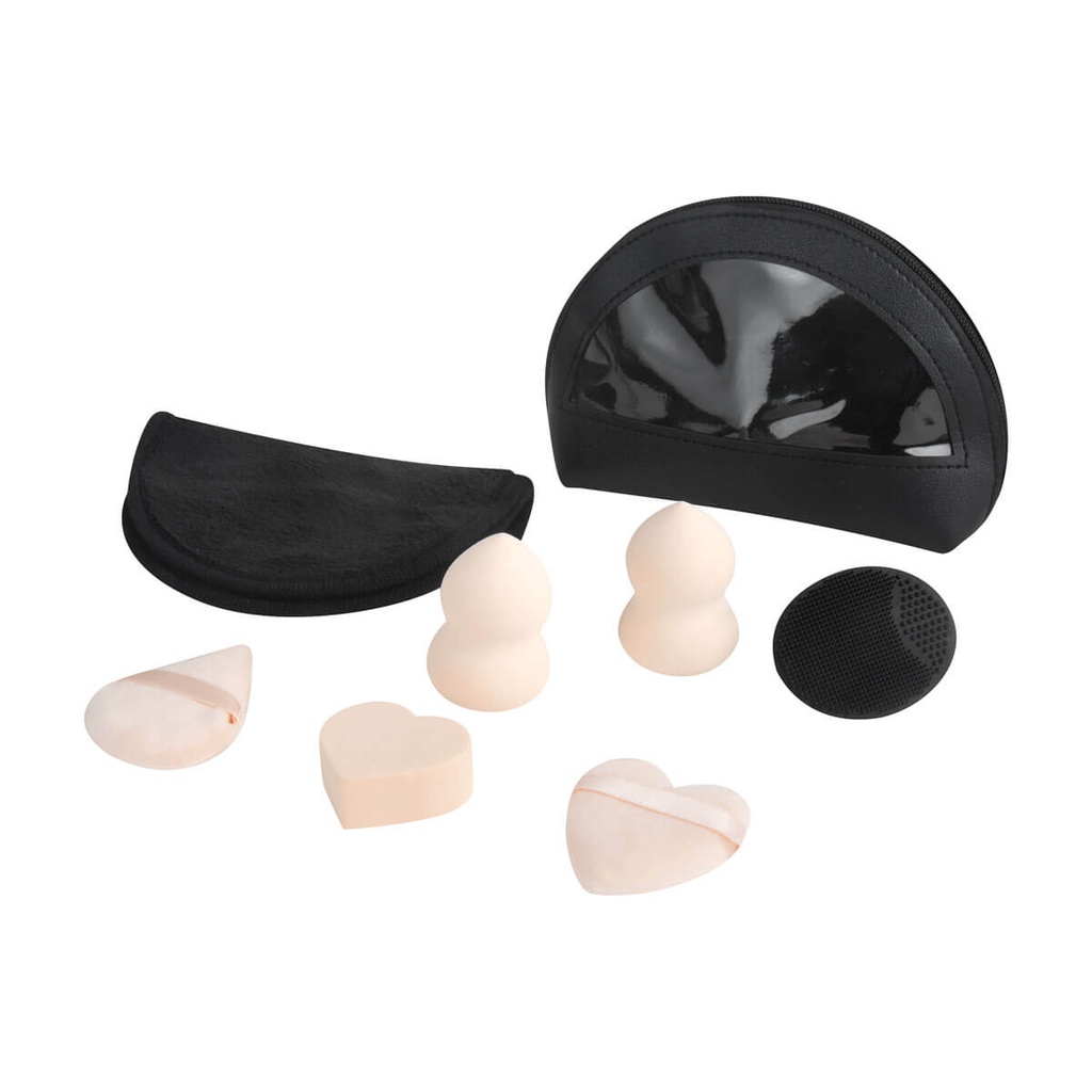 Set promocional de belleza en PU y esponja con 7 piezas y estuche – BT-BEL-0070
