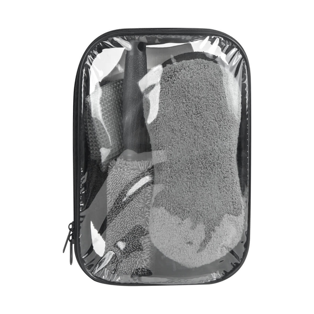 Set de limpieza automotriz de microfibra y plástico, 20 x 28.5 x 7.5 cm, con cepillo para rines – BT-HER-0044
