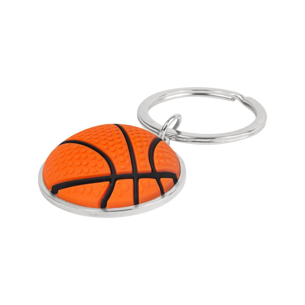 Llavero promocional de PVC y metal con diseño de balón de básquetbol en relieve – BT-LLM-0053
